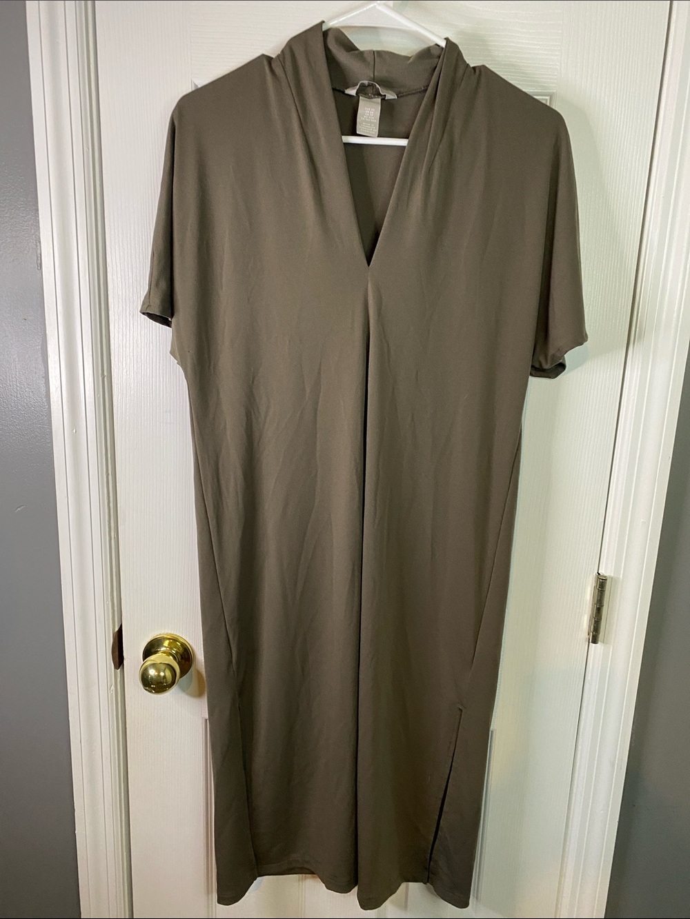 H.M. Olive Brown V-Neck Short Sleeve Women's Dress MIDI SizeXSmall